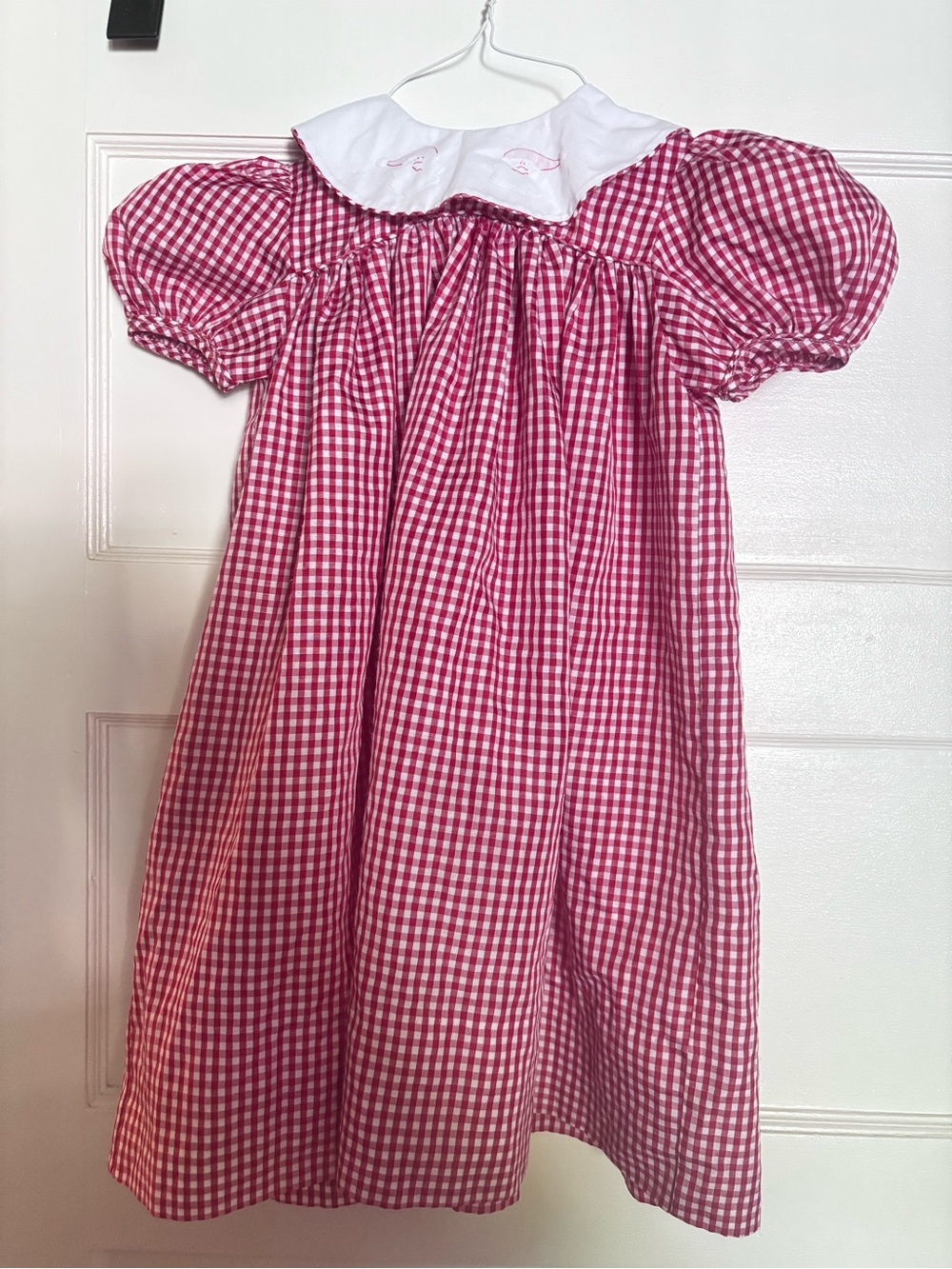 Girls Pink Gingham Nightgown with White Peter Pan Collar